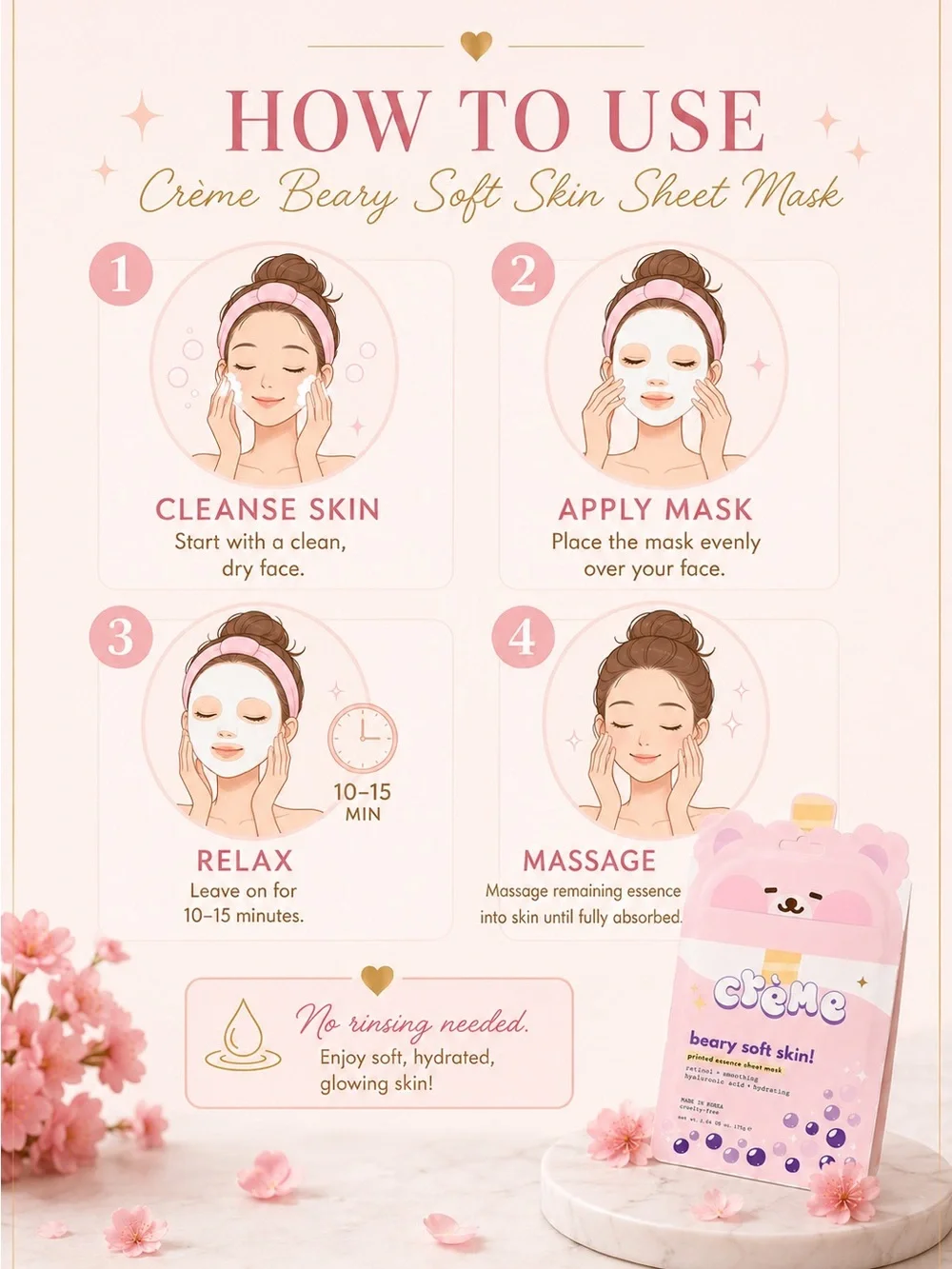 The Crème Shop Beary Soft Skin Sheet Mask | Retinol + Hyaluronic Acid